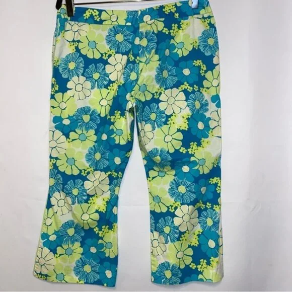 Lilly Pulitzer Green Blue Floral Retro Pants Size 2 - Picture 3 of 9